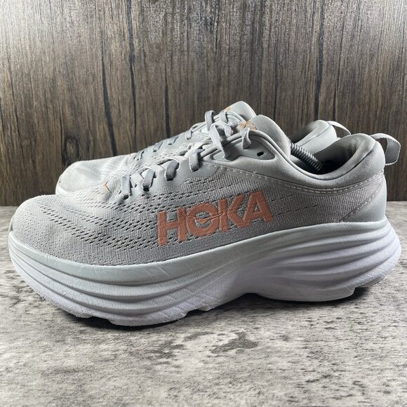 Hoka One One Bondi 8 Womens 9 Shoes Gray Running Sneaker Gym 1127952 HMLR - Picture 4 of 11